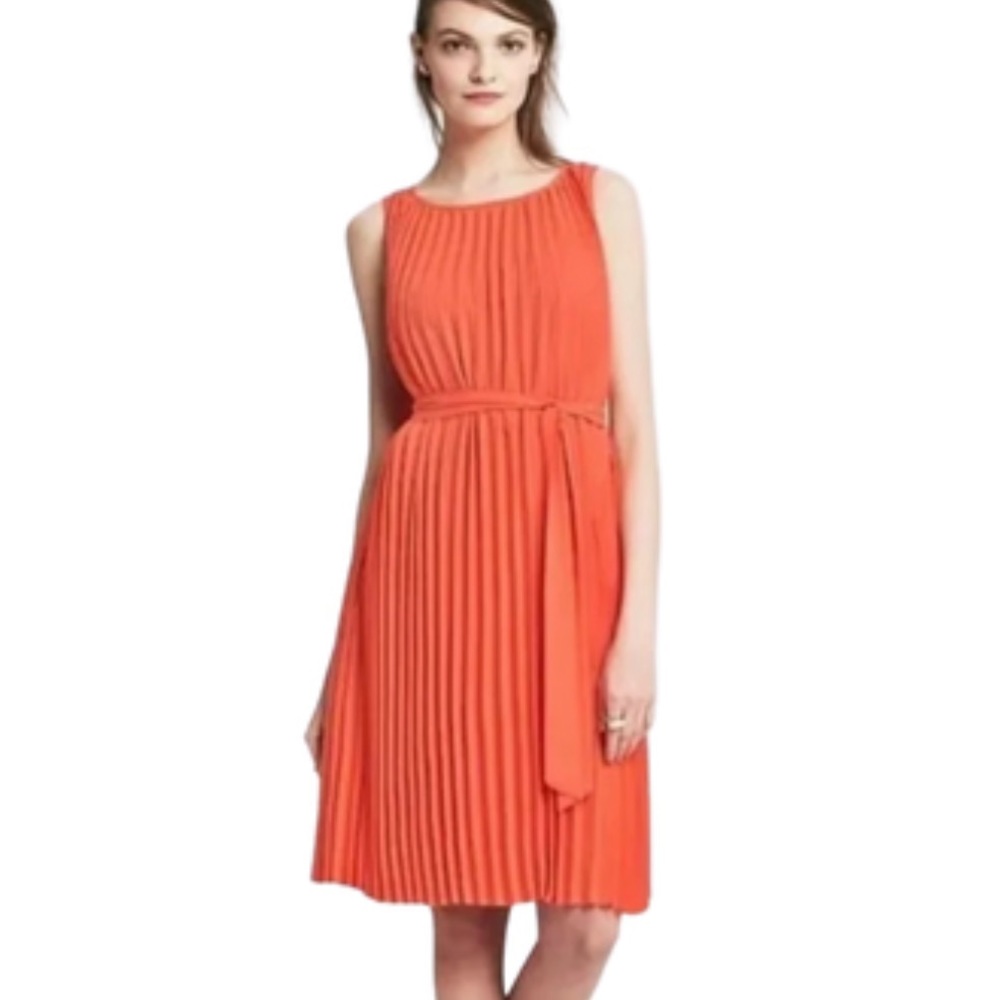 Banana Republic | Bright Orange Sleeveless Pleated Tie Waist Dress *NWT*